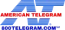 American Telegram's® logo: Captial AT written in blue stripes across a white background with "American Telegram" written in red block letters across the middle of AT and 800TELEGRAM.COM in darker blue letters across the bottom.
